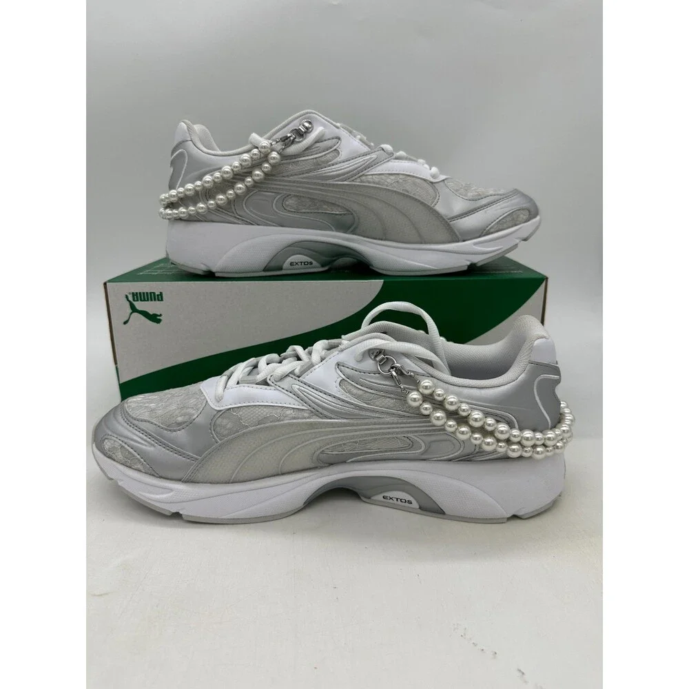 Puma Extos Feminine Men's Size 12 Silver White Athletic Shoes 399965 01